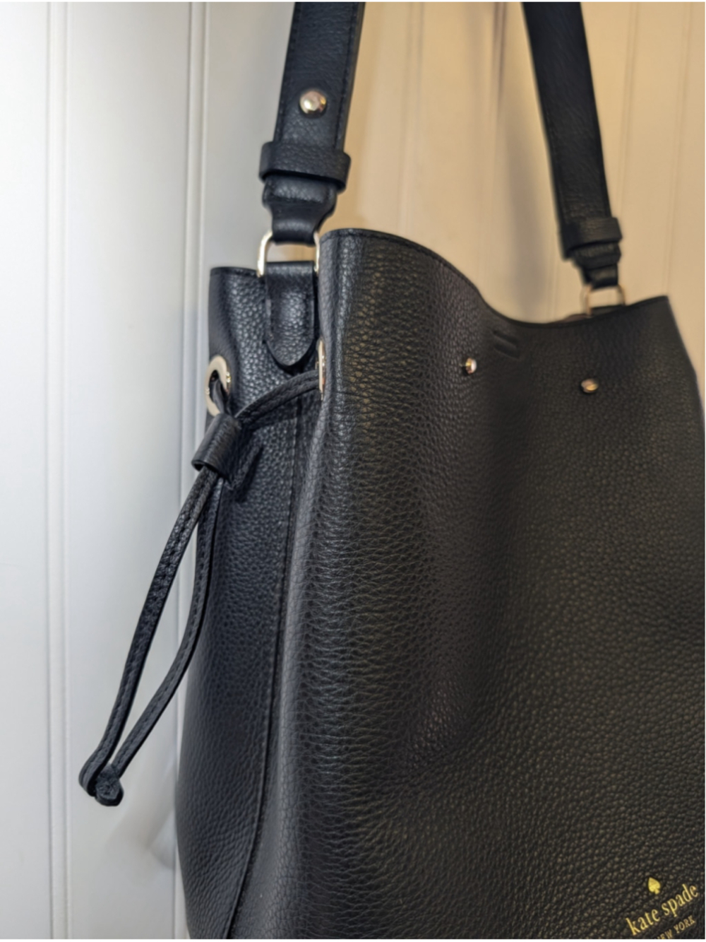 Kate Spade Marti Large Bucket Bag Black Pebbled Leather Crossbody Shoulder Purse - Picture 3 of 11